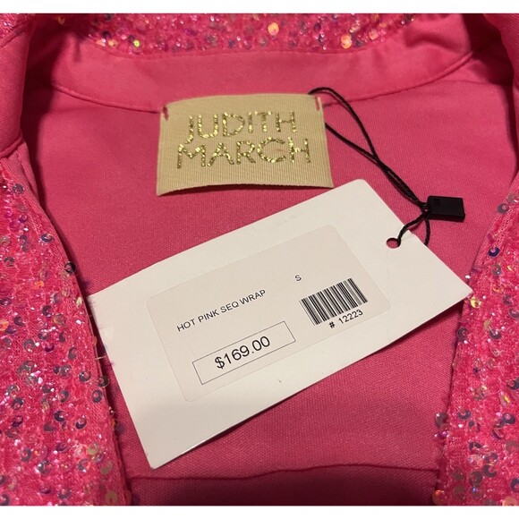 Judith March Hot Pink Sequin Wrap Mini Dress Long Sleeve Holiday Party Small - Picture 10 of 16
